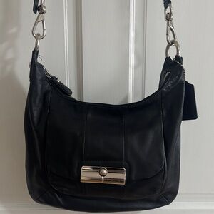 Coach Black Leather Shoulder Bag with Silver Accent